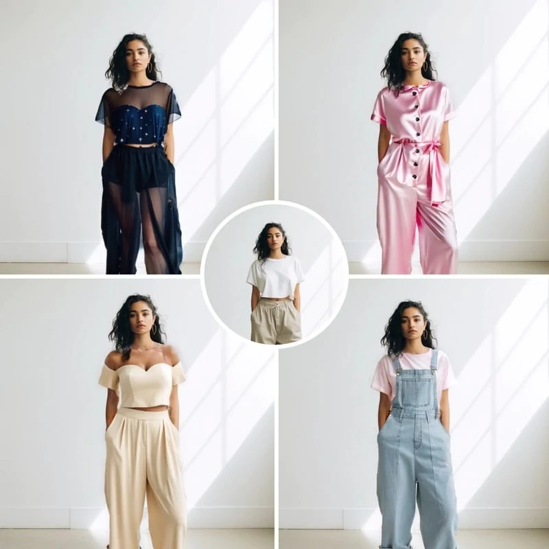 Four virtual fashion looks with a reference model